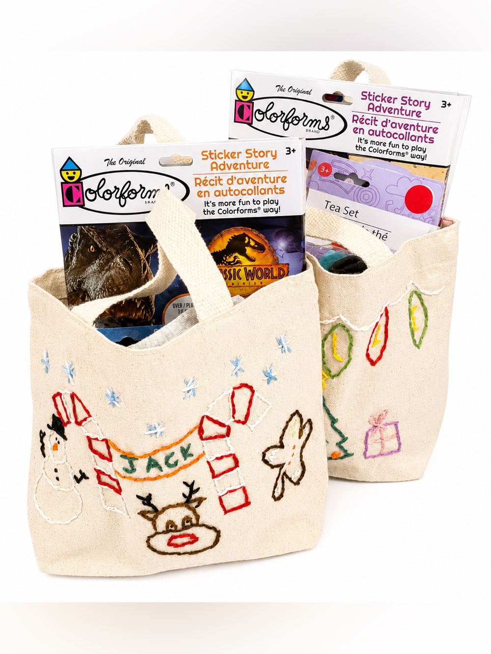 🎄🎅 Personalized Handmade Christmas Gift Tote 🎁🦌 Embroidered & Stuffed w/10 items